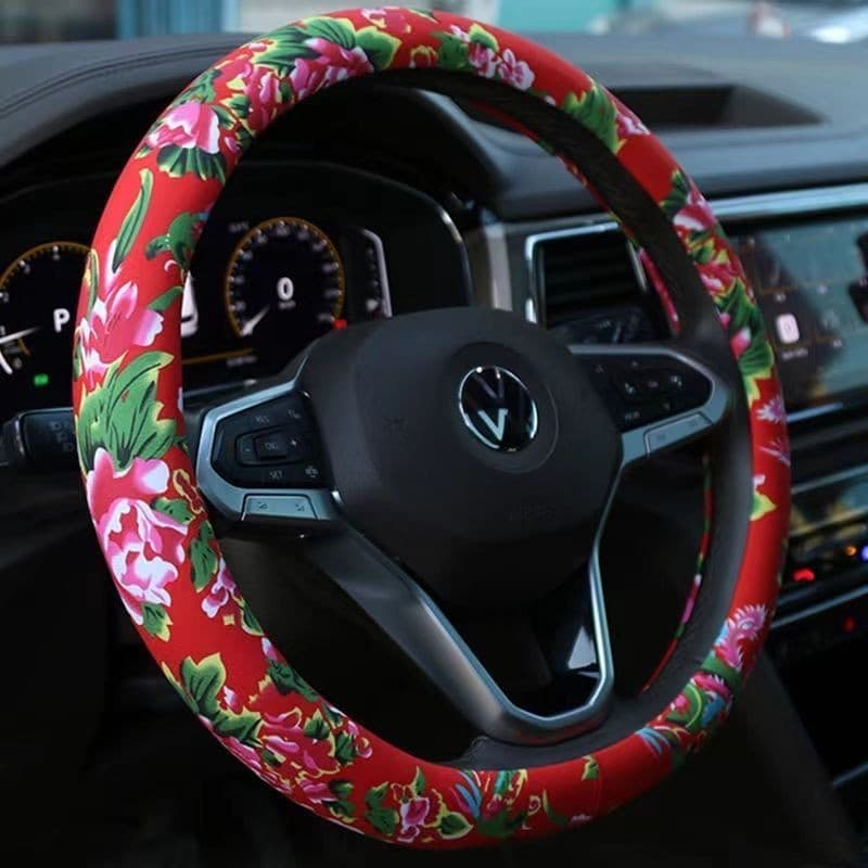 Nordeste grande flor pano volante capa estilo chinês bonito Retro único volante do carro capa quatro estações Universal