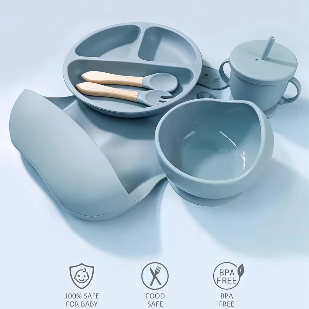 Conjunto Prato Kit De Alimentação Silicone Bebê Talheres De Mesa Para Bebês silicone De Prato Jantar Tigela