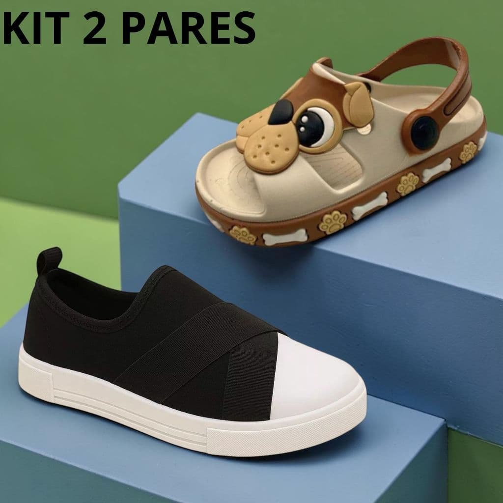 Kit 2 Pares Tênis Calce Facil Mais Papete Cachorro Fofo Menino Infantil Confortável Promoção