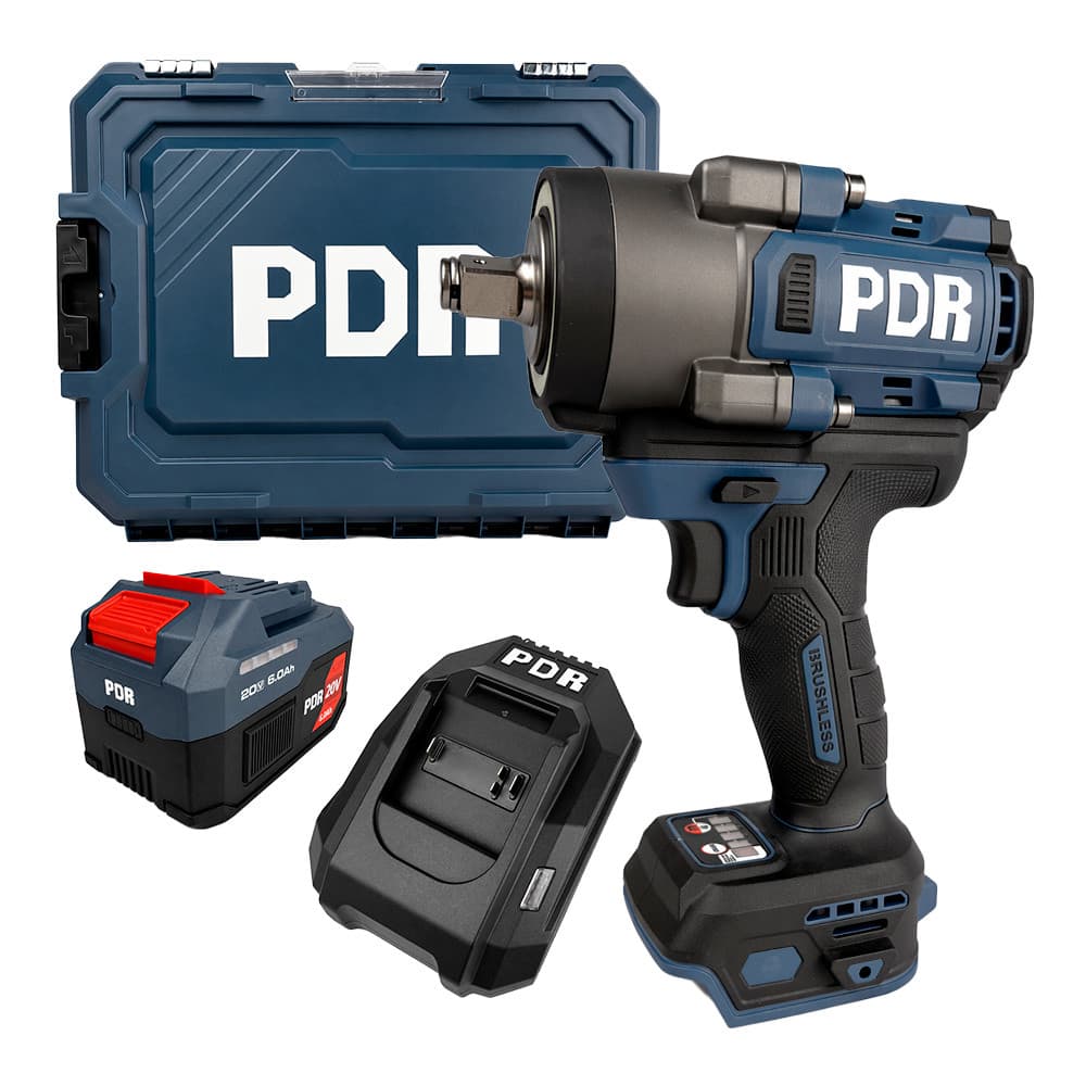 Chave de Impacto 1/2" a Bateria 20V 1320Nm PDR B900 com 1 Bateria 6Ah 20V, Carregador Bivolt e Maleta Plástica