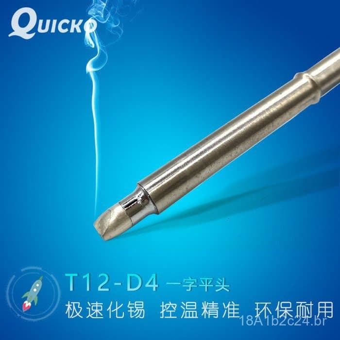 Ponta de Ferro de Soldar QUICKO T12 com Luz Branca T12-D4/D08/D12, Ponta Plana, Derretimento de Estanho em 7 Segundos