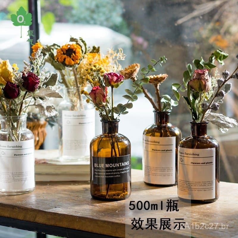 Vaso de vidro estilo nórdico, marrom, para flores hidropônicas, transparente, decoração floral para sala de estar, dispo
