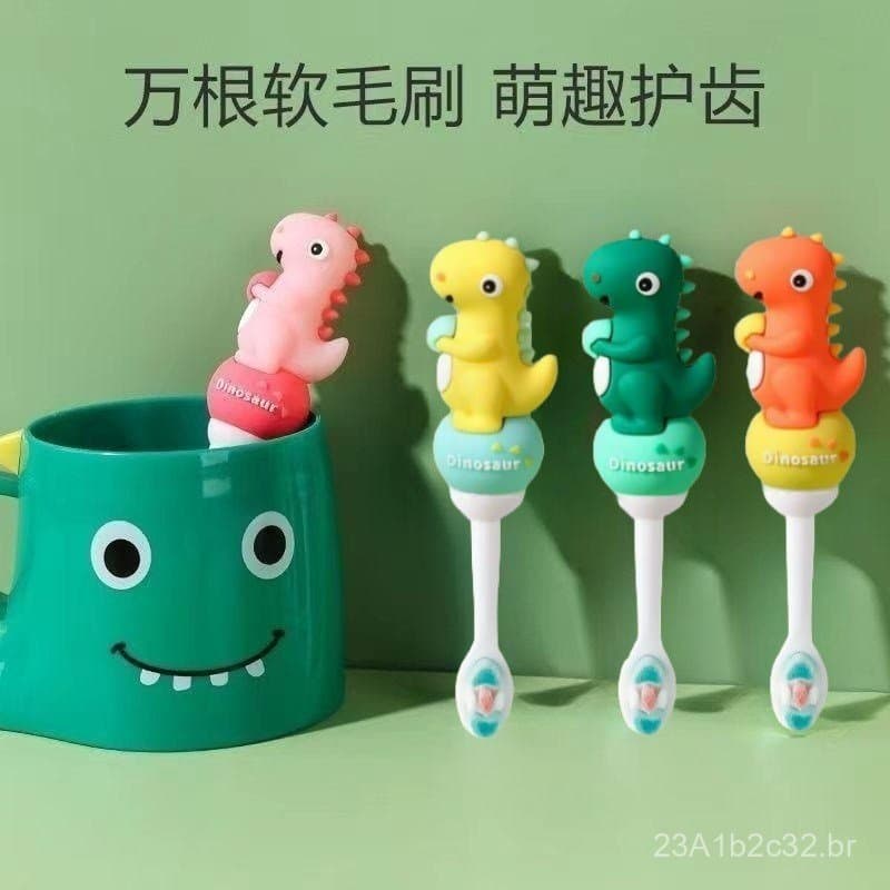 Escova de dentes infantil, cuidados orais para bebês, dezenas de milhares de cerdas macias e finas, design de dinossauro