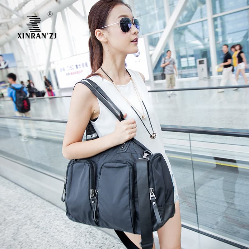 Senhoras casuais Multi-bolso grande capacidade bolsa de ombro saco do mensageiro tecido impermeável feminino grande saco