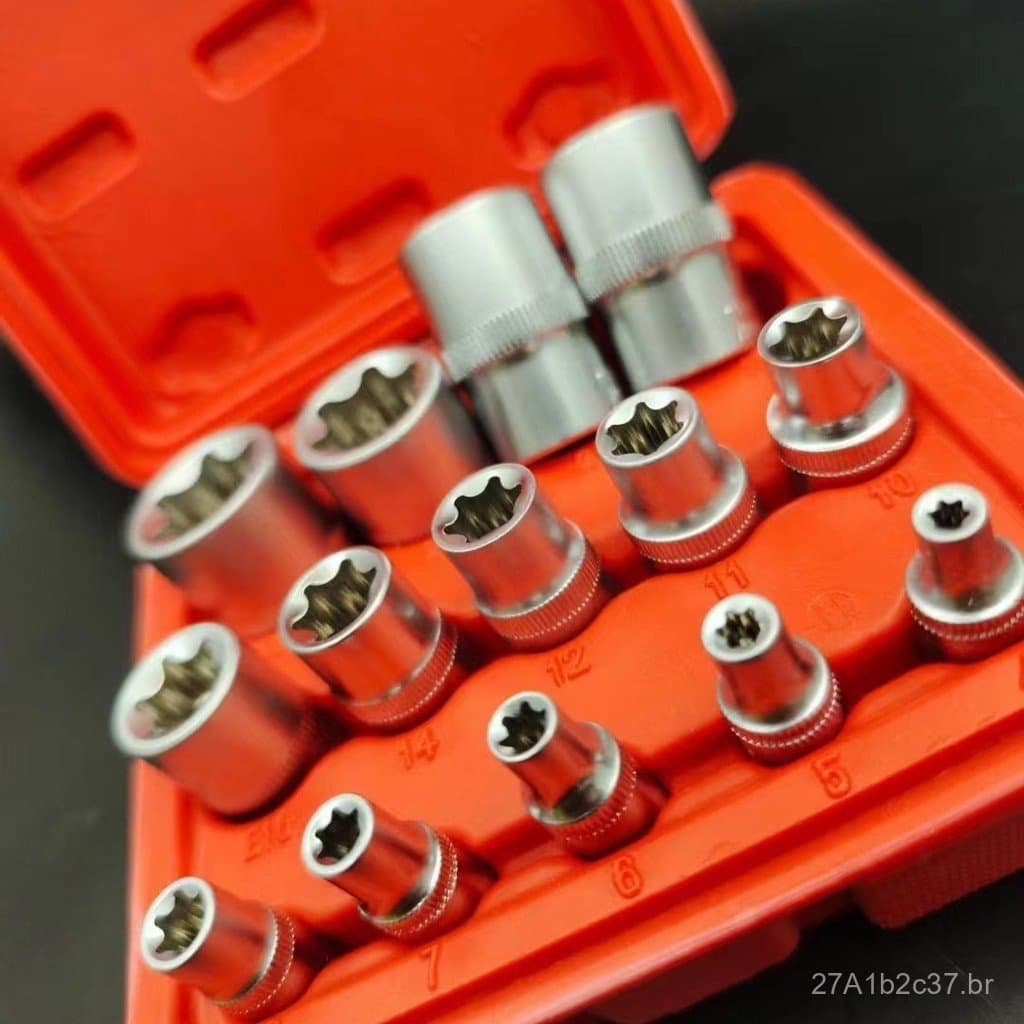 Conjunto de soquetes Torx tipo E de 6 pontas, soquete cruzado de 1/2 polegada, soquete especial de 3/8 polegada, soquete