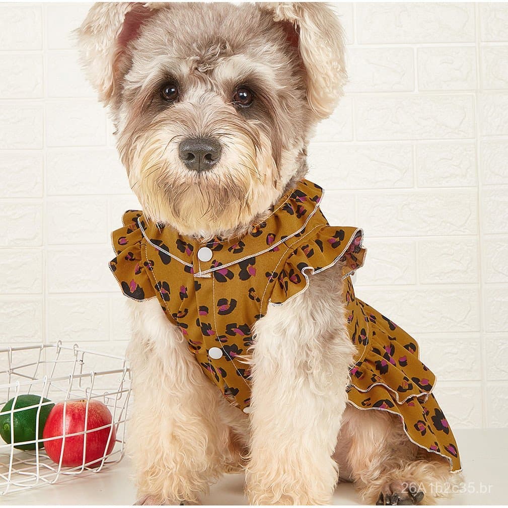 Vestido fofo com estampa de leopardo para animais de estimação, adequado para Bichon, Teddy, Pomeranian, Schnauzer, roup