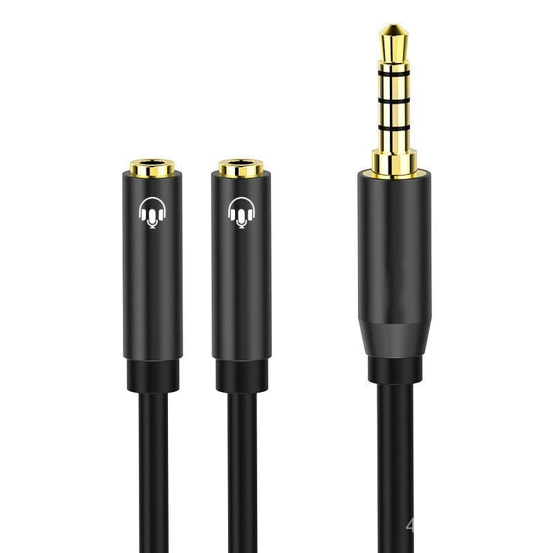 Adaptador de cabo divisor para microfone de fone de ouvido e placa de som, microfone duplo para karaokê, celular, certif