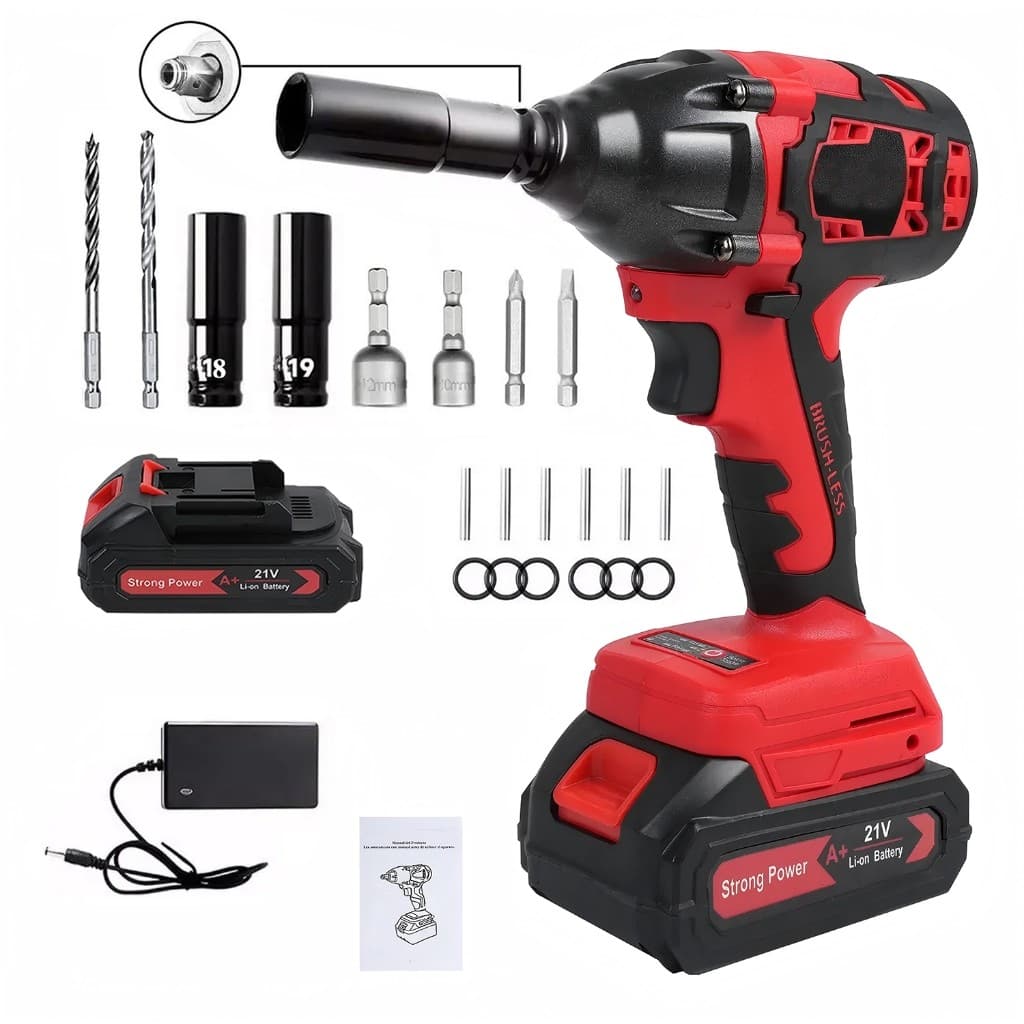 Chave de Impacto Sem Fio 420Nm 21V 4000RPM Eixo Quadrado 1/2", Kit com Acessórios e 1 Baterias, Velocidade Variável