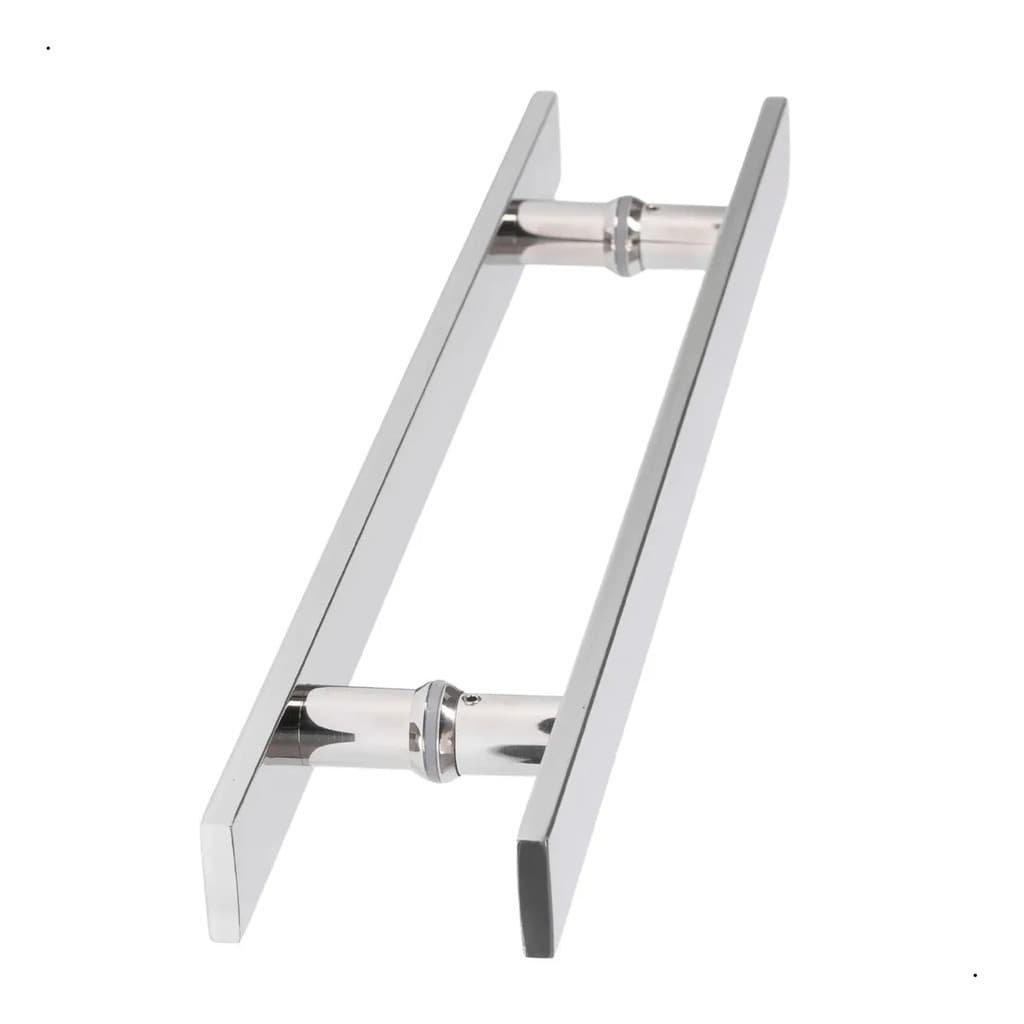Puxador Inox Polido 40cm Duplo Para Porta Pivotante Madeira Vidro Prateado