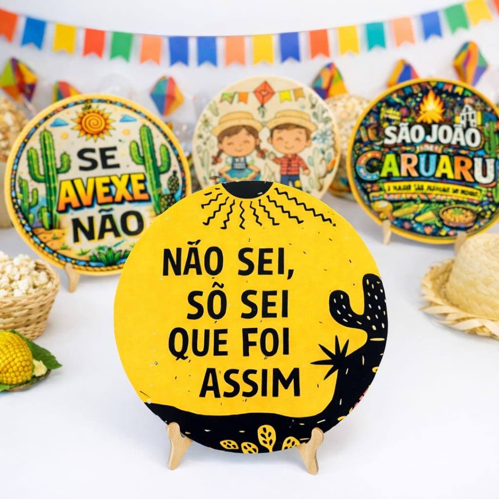 Placa de MDF 20 cm com Suporte – Tema São João (Frases Nordestinas)