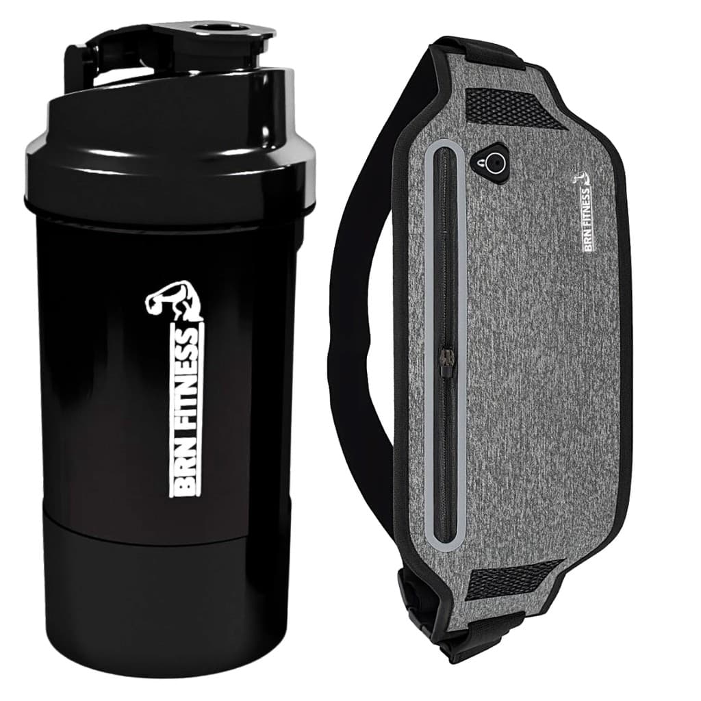 Kit Garrafa Shaker 500ml + Pochete Corrida Caminhada Treino