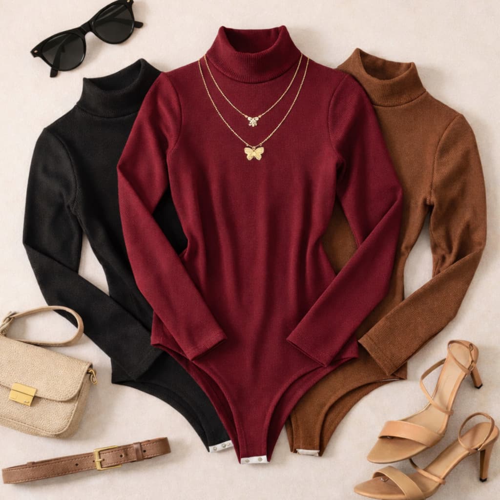 Body Manga Longa Gola Alta Feminino Blusa Cacharrel Segunda Pele Bory Comprida