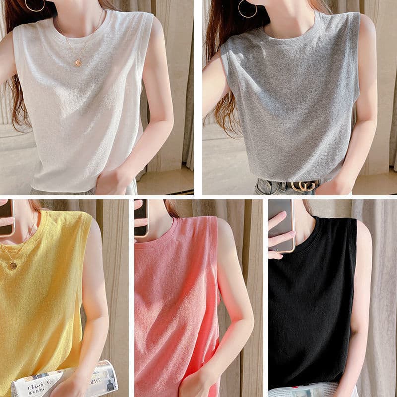 2025 primavera verão sem mangas colete feminino estilo fino interior solto All-Match Bottoming cor sólida camiseta corte