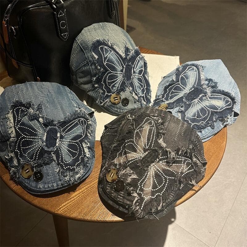 Viseiras Elegantes, Boina Lavada, Boné Retrô de Denim Feminino, Boné Estilo Cowboy, Chapéu Casual para Pintor, Chapéu co