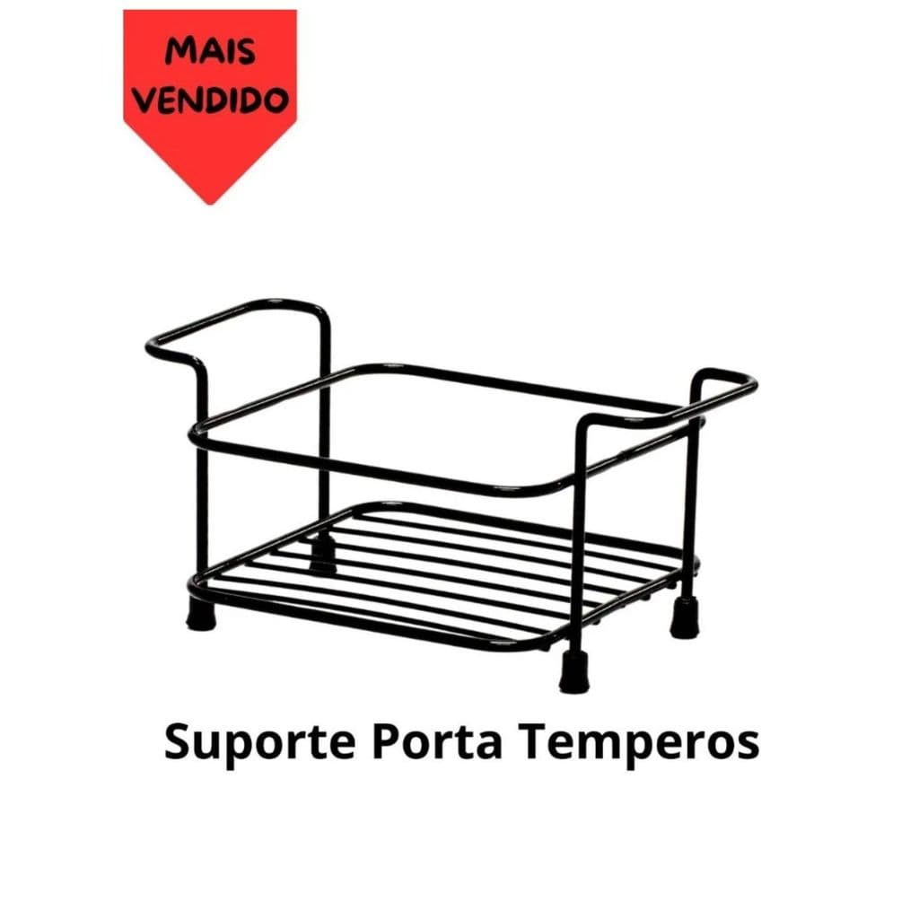Suporte Porta Tempero Preto Organização Pratileira Mesa Condimento