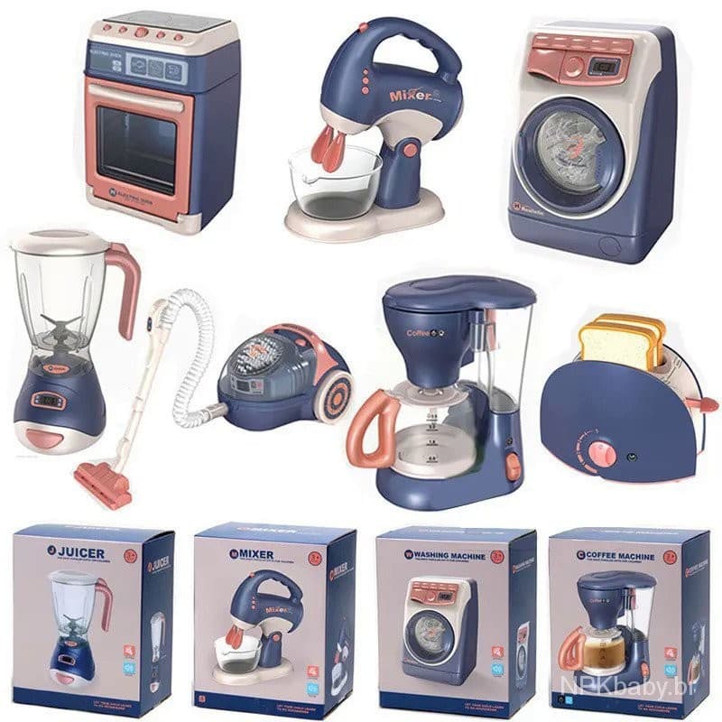 Pretend Kitchen Play Brinquedos Aspirador elétrico Water Sweeper Household Juicer Dispenser Máquina de lavar roupa com f