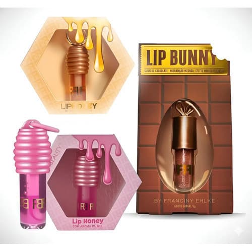 Kit 3 Gloss Labial Liphoney + Lipbunny Morango Chocolate Mel Incolor ou uva envio imediato