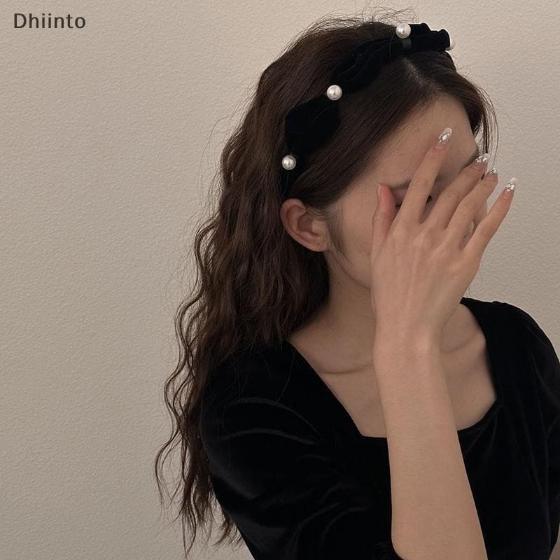 [Dhiint] Faixas De Cabelo Com Laço De Tecido Plissado Para Mulheres , Temperamento Elegante Francês , Acessórios Da Moda