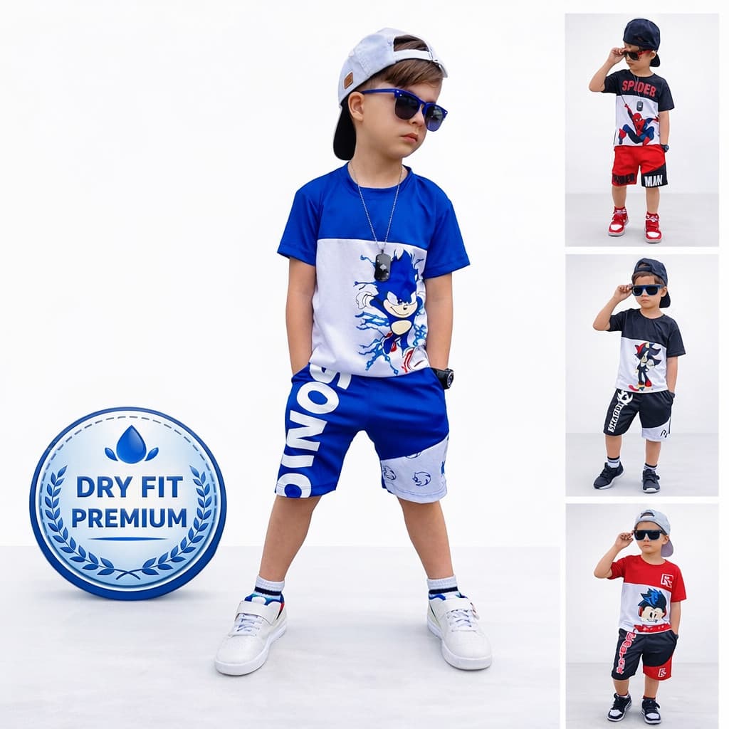 Conjunto Infantil Menino Juvenil Dryfit  Bermuda e Camisa Personagens do 4 ao 14 anos