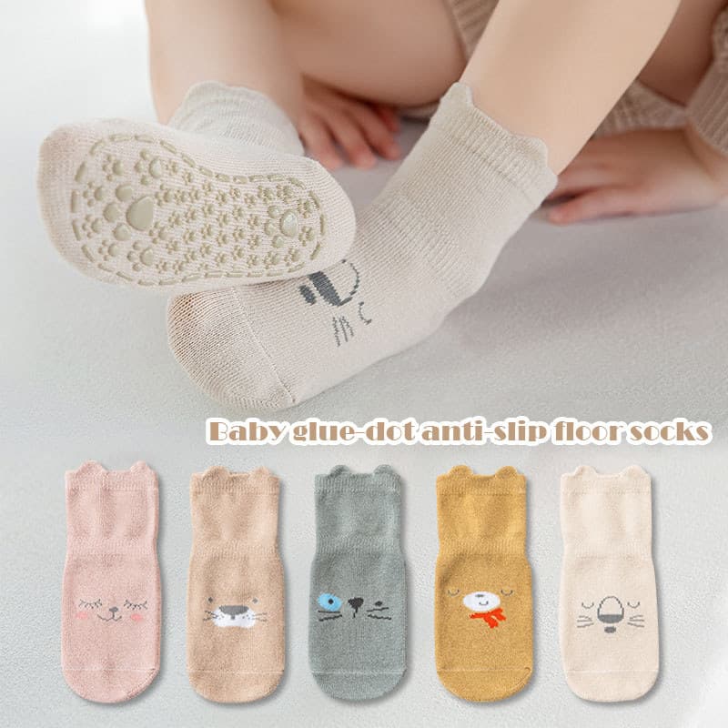 [Classe A Pure Cotton 5 pares de bolsas Premium] Meias antiderrapantes para bebês primavera outono meias respiráveis par