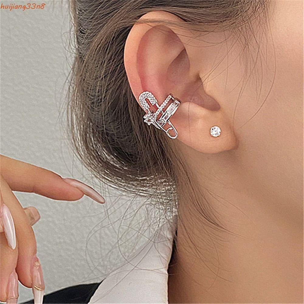 HUIJIANG Clipe De Papel Estilo Brinco Prata Requintado Brilhante Vintage Pino Evitar Alergia Geometirc Coreano Orelha Ma
