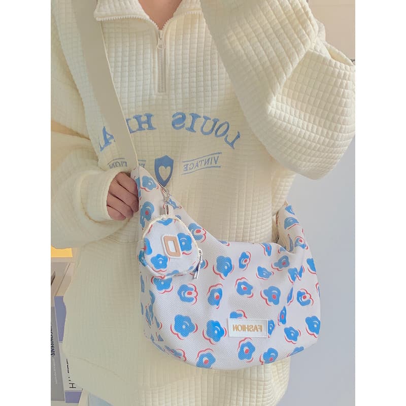 Ins estilo bolsa de lona de grande capacidade feminina Harajuku All-Match Casual flor Commuter bolinho saco estudante cl