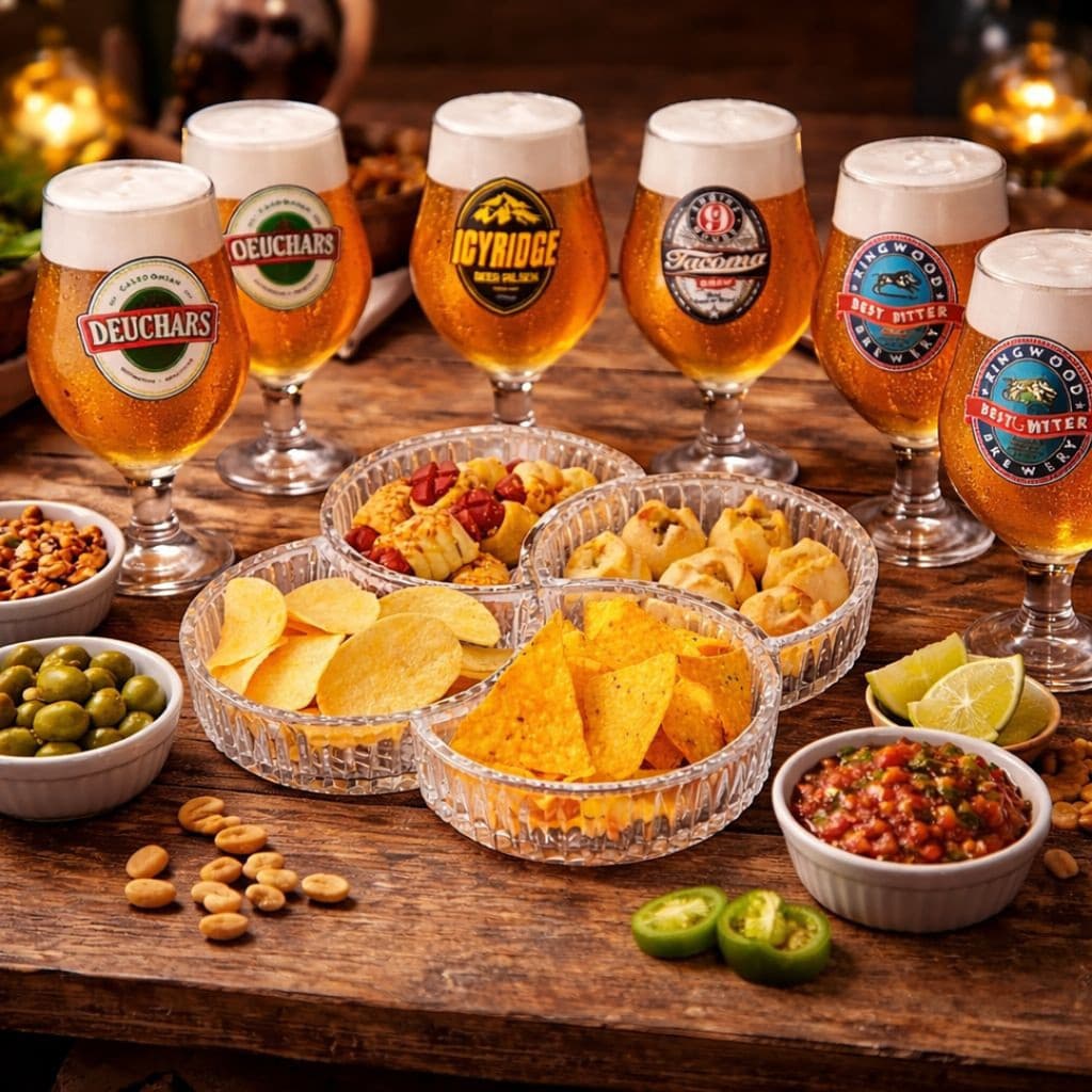 Kit Happy Hour Petisqueira De Vidro + 6 Taças De Cerveja 380ml Luxo Gourmet