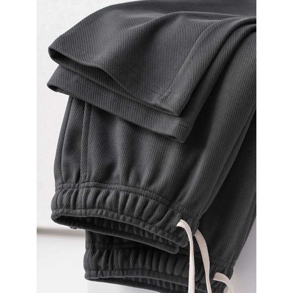 Primavera verão novo estilo carvão cinza sarja reta Sweatpants solto Drape esportes calças casuais cor sólida cordão elá