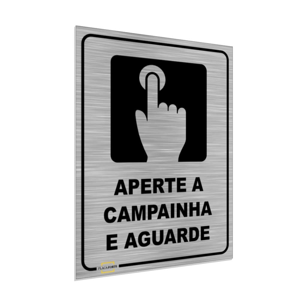 Placa Aviso Aperte a Campainha Interfone e Aguarde 15x20cm em PS com Adesivo Aço Escovado