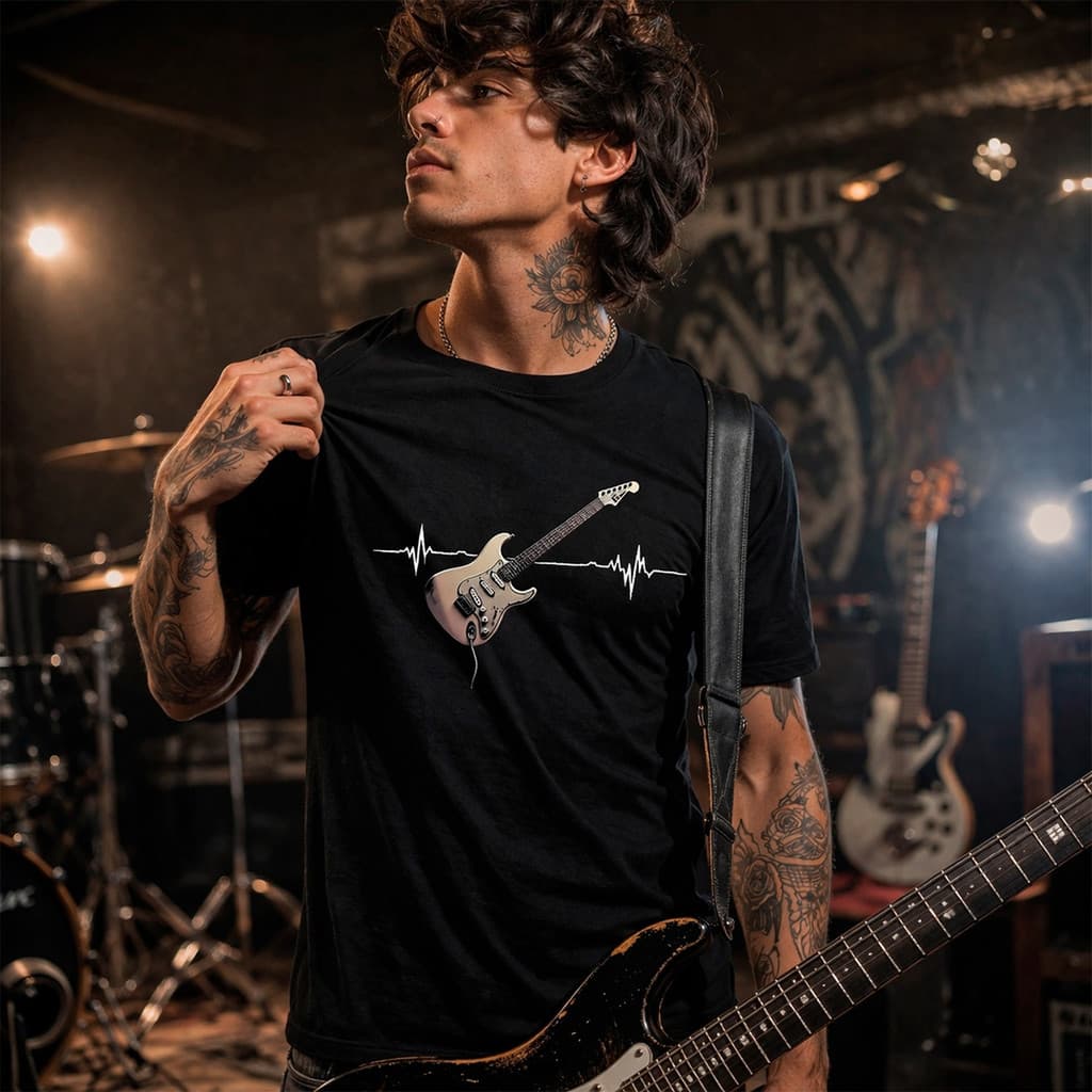 Camiseta Streetwaer Algodão Camisa Basica Batimentos Guitarra Musica
