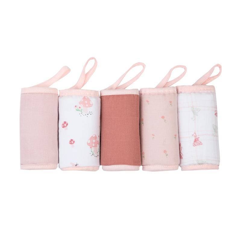 Kit 5 Paninhos de Boca Bebê Papi Soft Premium com Prendedor de Chupeta 100% Algodão 32x32cm
