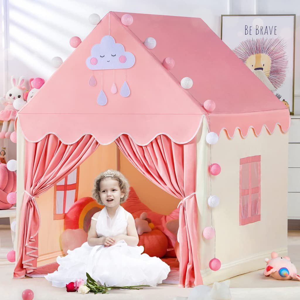 Crianças Princesa Jogar Tenda Interior Fada Playhouse Castelo Casa Com Tapete De Luz Para Meninas