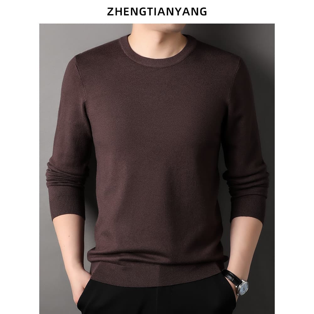 Primavera outono em torno do pescoço fino camisola de manga comprida masculina Casual malhas camiseta jogo interno roupa