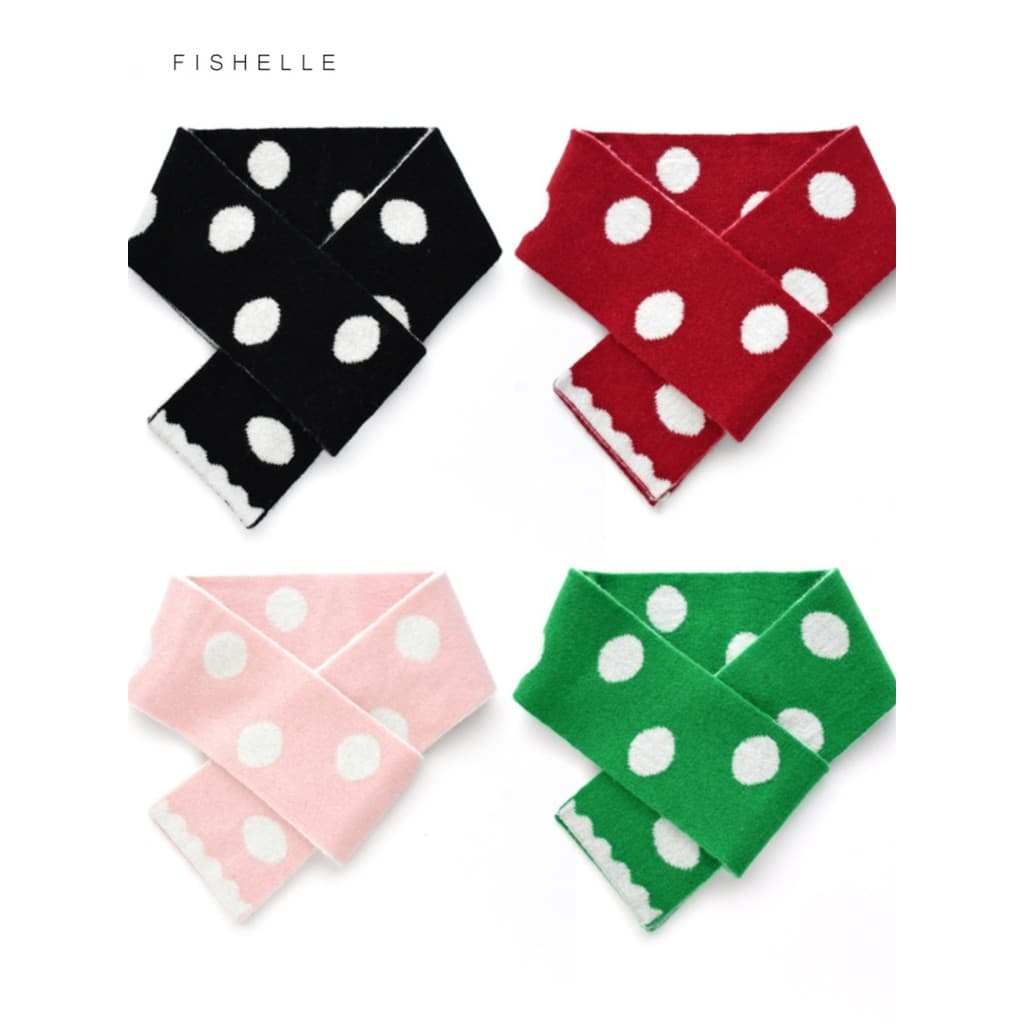 Retro verde vermelho bolinhas cachecol de lã feminino inverno quente decoração tira fina curto Mini pequeno cachecol