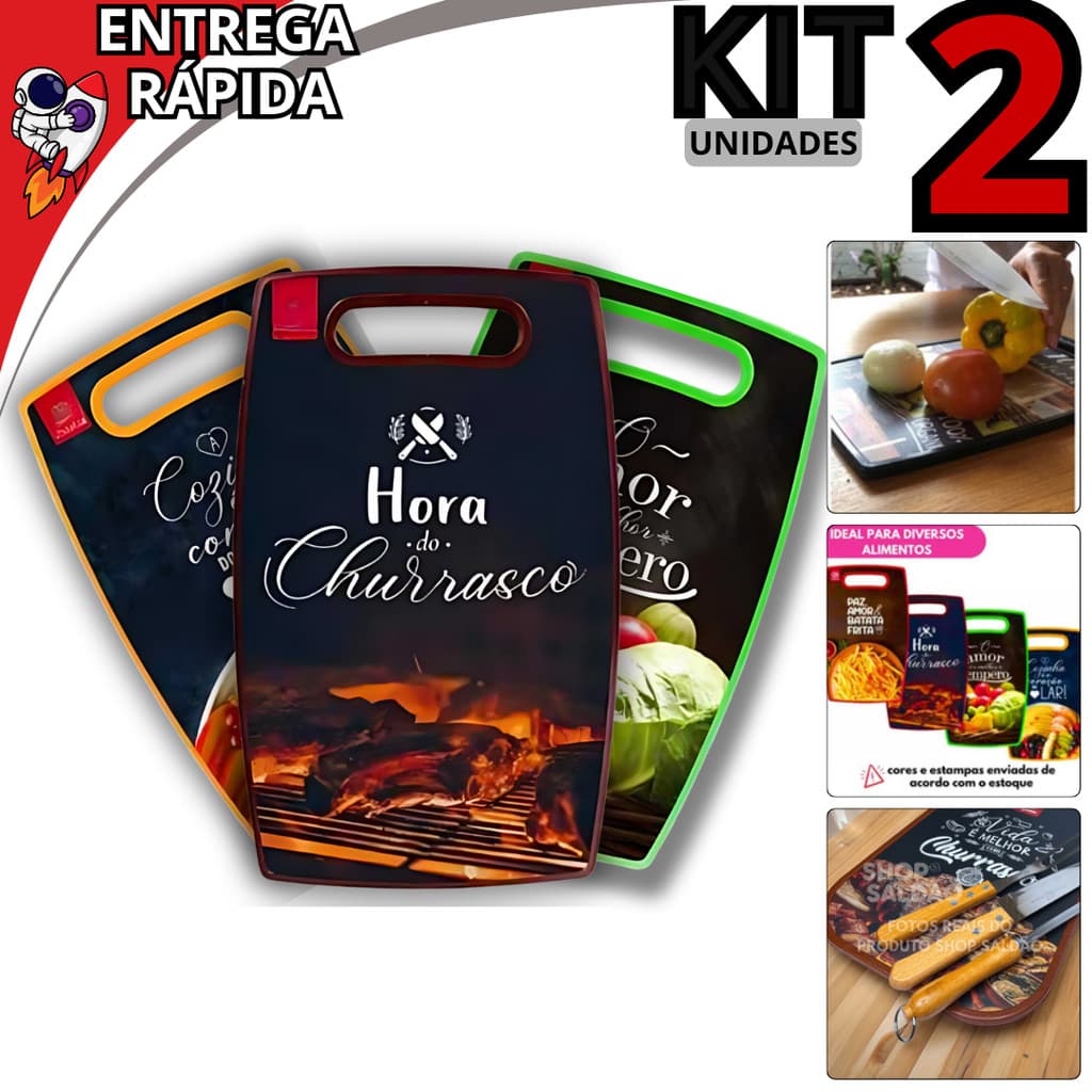 Kit 2 Tábuas de Corte Cozinha Carnes Legumes
