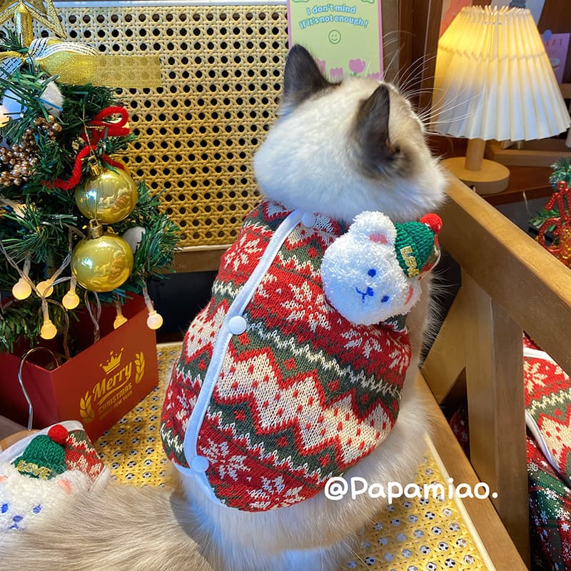 Natal gato cão confortável bonito tridimensional urso roupas para animais de estimação malha algodão camisola colete rou