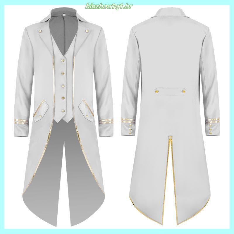 Capa Longa Steampunk Tuxedo Príncipe Medieval Gótico Vitoriano Halloween Cosplay Costume