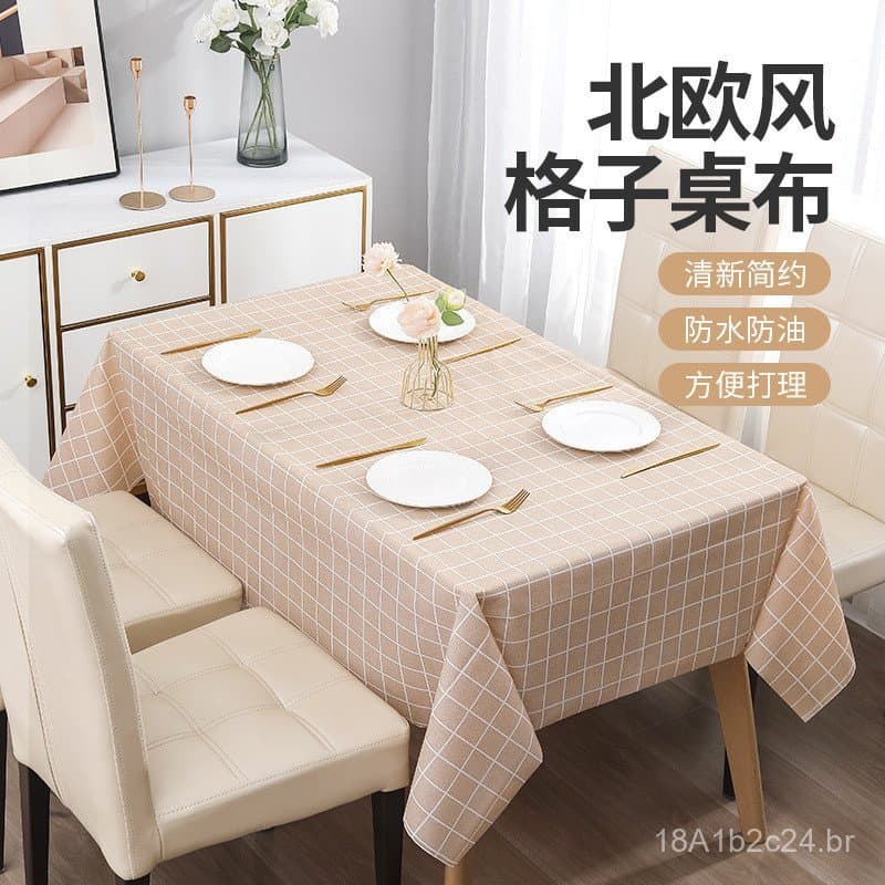 Toalha de mesa xadrez em PEVA de estilo nórdico, à prova d'água e resistente a óleo, luxuosa e de alta qualidade, para m