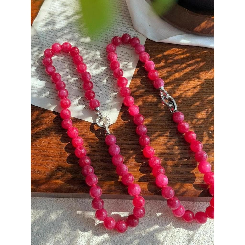Colar de rubi otimizado com cores de quartzo Natural, partículas atadas, corrente de clavícula de partículas grandes de