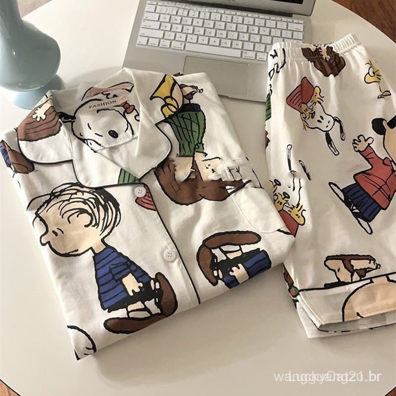 Anime desenhos animados Charlie Brown conjunto de pijama Snoop feminino novo verão INS shorts de manga curta estilo core