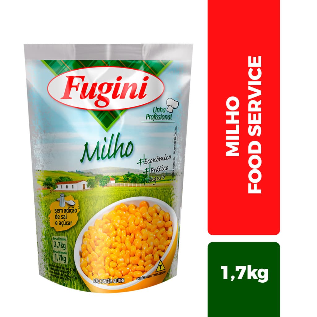 Milho Verde 1,7kg Fugini Em Conserva Sachê Para Pizza Cachorro Quente Molhos Food Service
