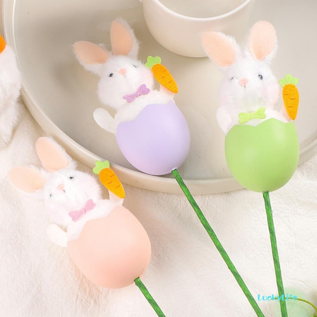 Escolhas De Ovo De Páscoa Artificiais Decorativas De Pelúcia Coelho Hastes Bolo Topper Varas Para Festa De Escritório Em
