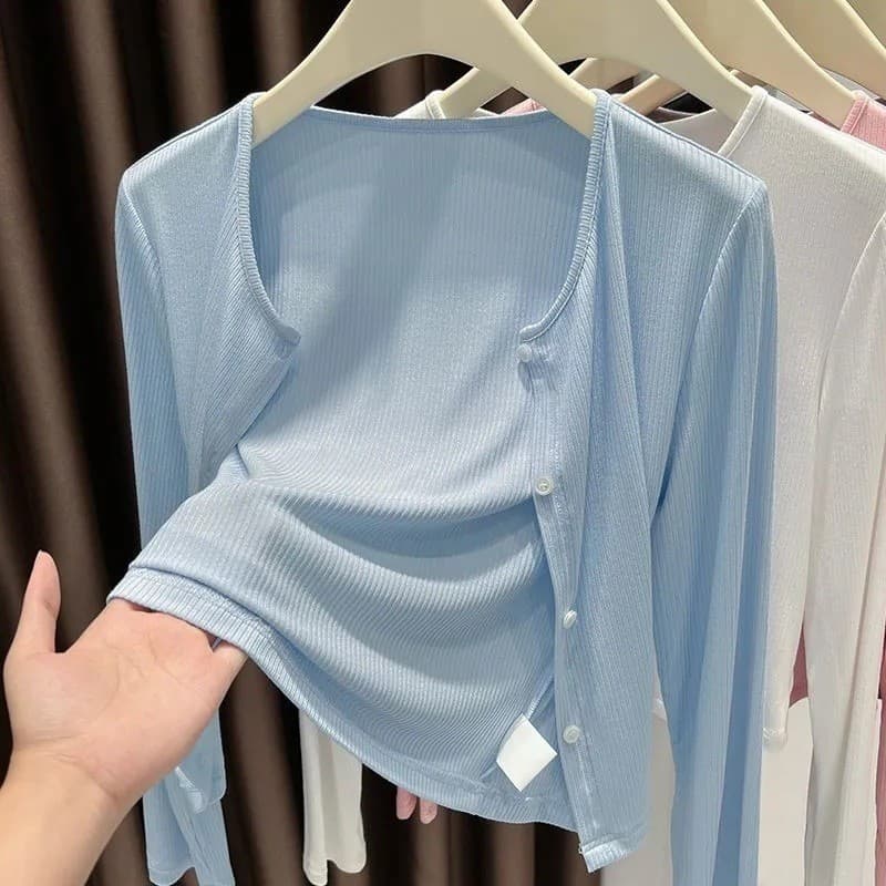 Cinza rosqueado Cardigan jaqueta fina protetor solar blusa xale feminino jogo exterior 2026 novo estilo escritório ar co