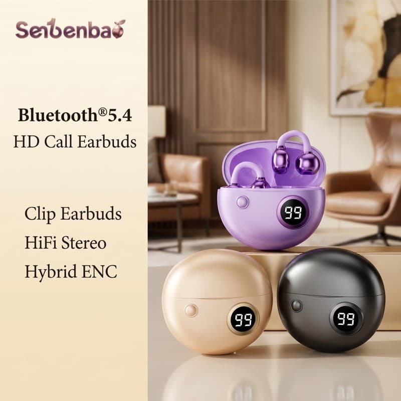 Senbenbao B22 Fones De Ouvido Abertos Clipe Sem Fio Bluetooth 5.4 Alta Fidelidade Som Cancelamento Ruído Chamadas Design