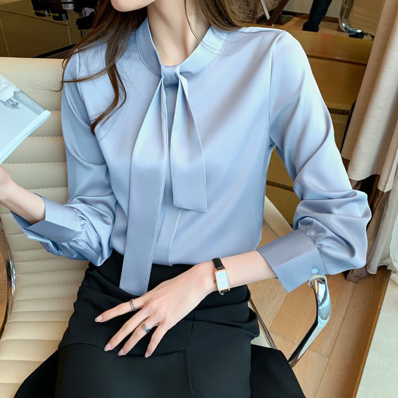 Camisa de cetim de acetato feminina roupas de primavera 2024 novo estilo High-End sentimento profissional temperamento c