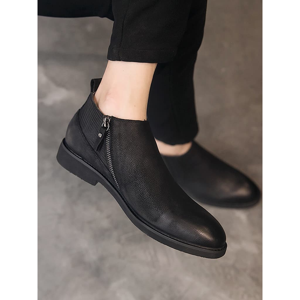 Chelsea botas masculinas outono inverno sapatos masculinos de cano médio All-Match estilo britânico zíper de couro de ca