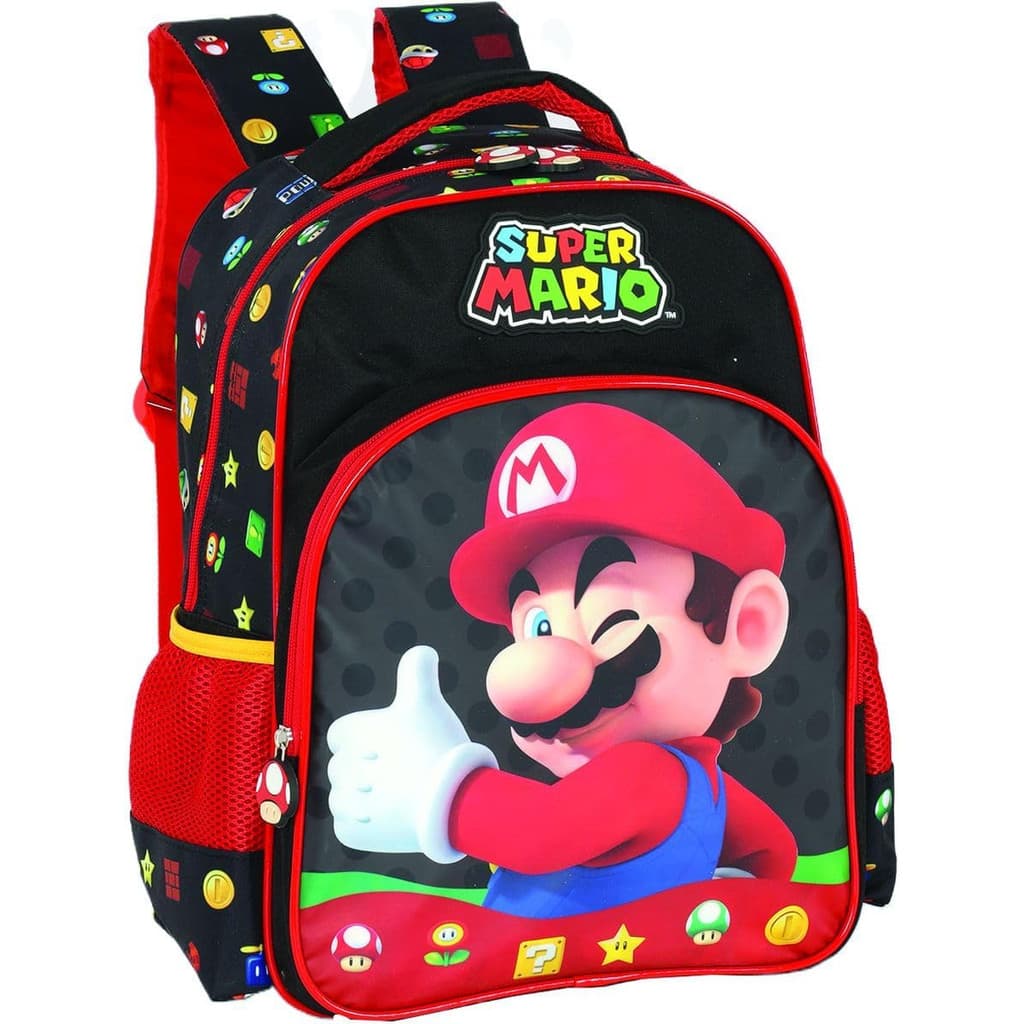 Mochila Mario Bros Preta Infantil Escolar | Mochila Resistente Zíper| Bolsa Escolar Personagem