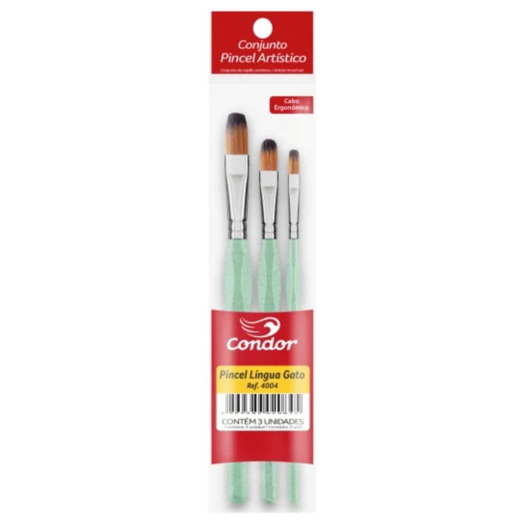 Kit com 3 Pincéis Língua de Gato Ergonômicos 4004 - Condor
