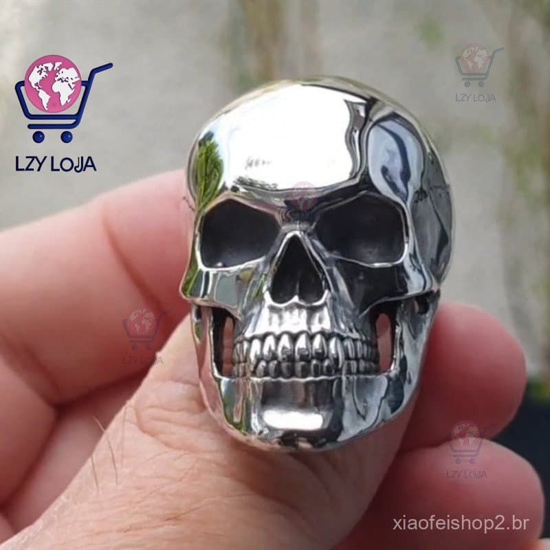 Neogótico Detalhe Alto 316L Aço Inoxidável Caveira Anel Homens Punk Jóias