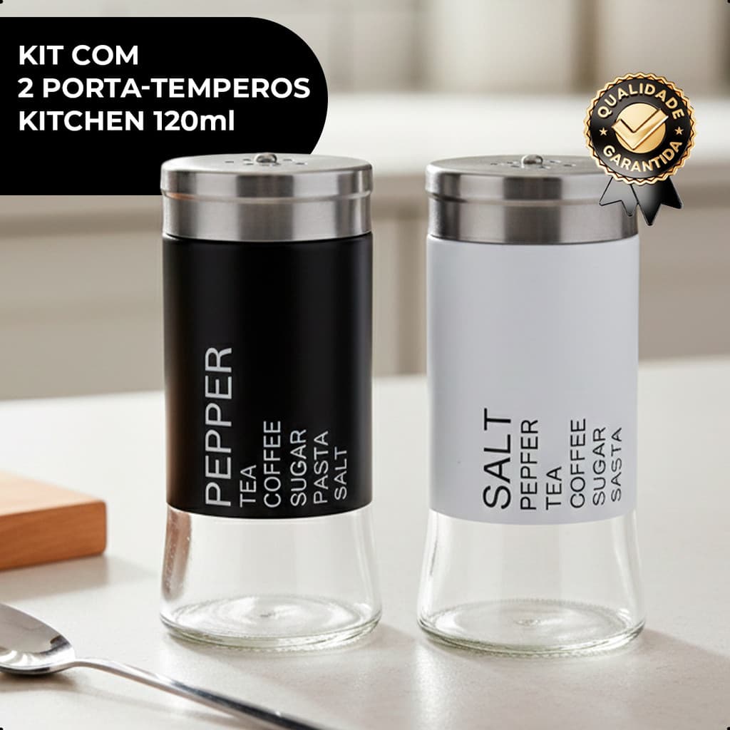 Ki Saleiro Pimenteiro Vidro Inox Porta Sal Temperos Vidro Sal e Paliteiro Temperos Original Kitchen